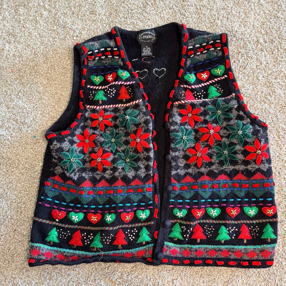 Designers Studio Holiday Christmas Sweater Vest Size Medium Ugly Party Vintage